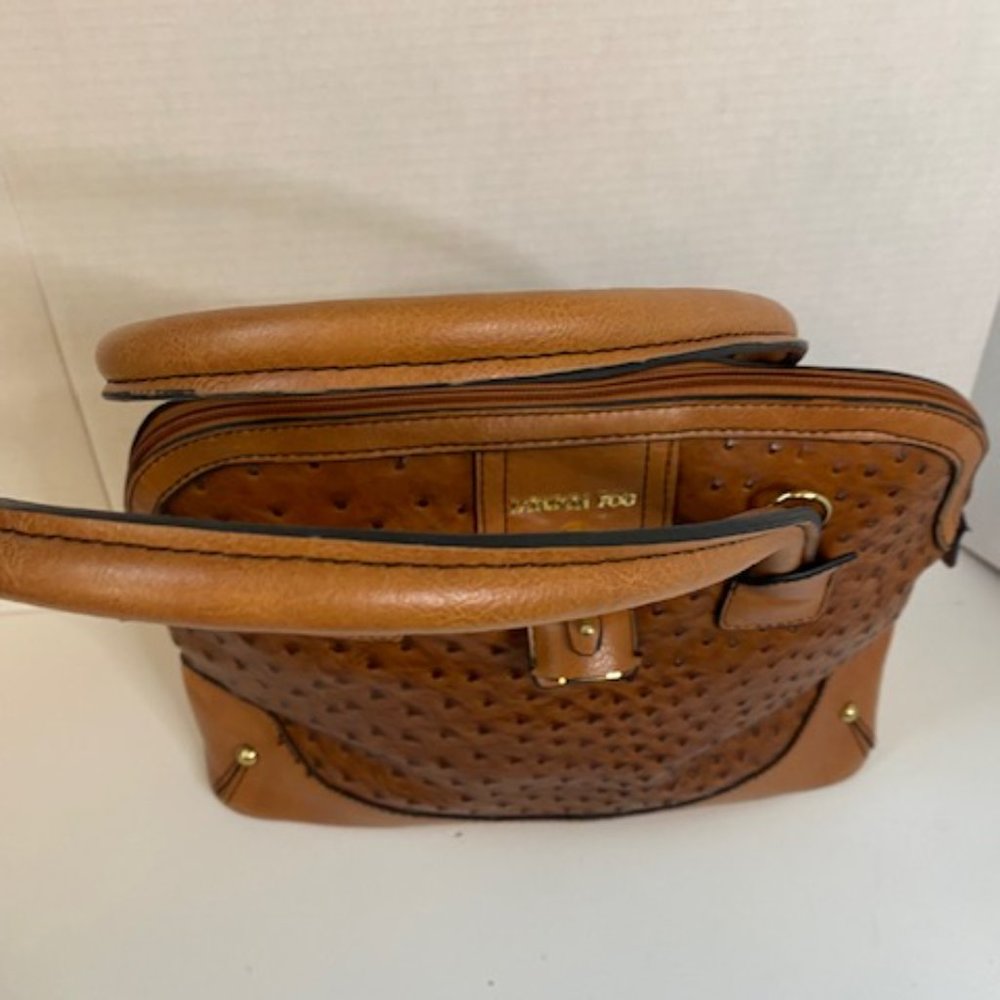 London Fog Ostrich  Faux Leather Handbag Satchel Tan/brown - Picture 4 of 9